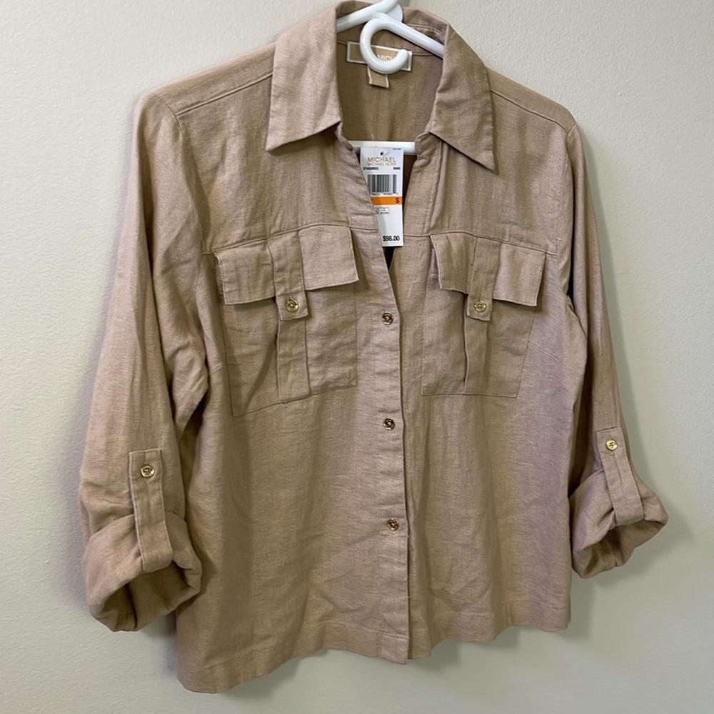 Michael Kors Linen Blend 3/4 Cuff Sleeve Blouse Sz S - Picture 4 of 12